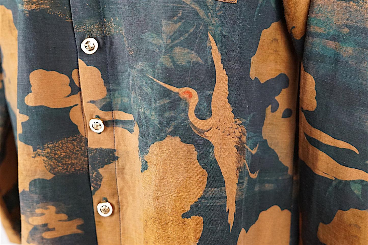 Gambiered Guangdong Gauze Silk Shirt | Abstract Emerald Print