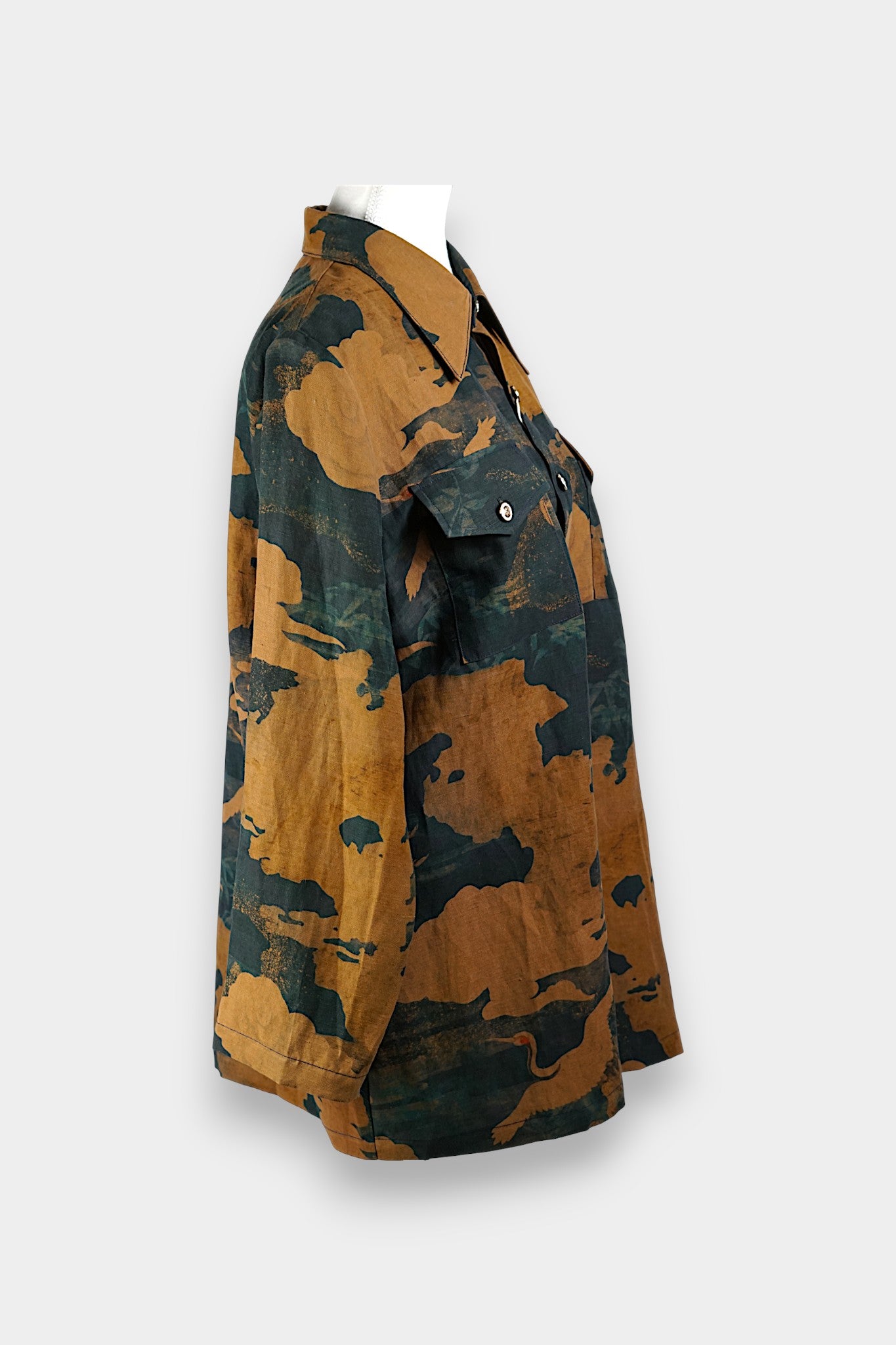 Gambiered Guangdong Gauze Silk Shirt | Abstract Emerald Print