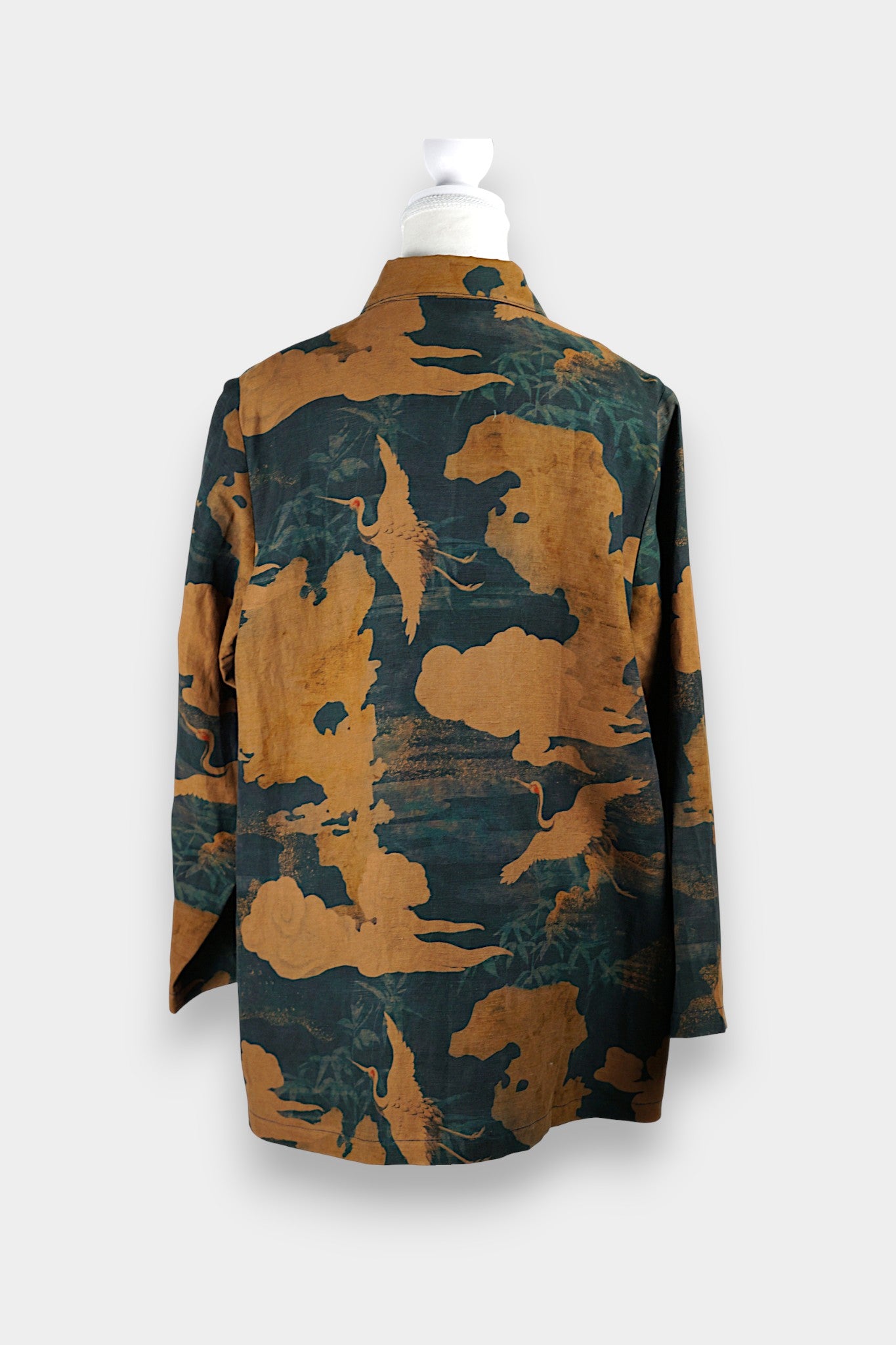 Gambiered Guangdong Gauze Silk Shirt | Abstract Emerald Print