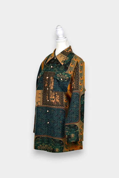 Gambiered Guangdong Gauze Silk Patchwork Shirt
