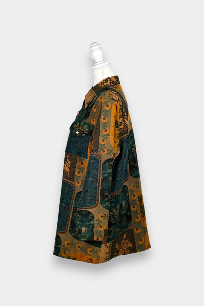 Gambiered Guangdong Gauze Silk Patchwork Shirt