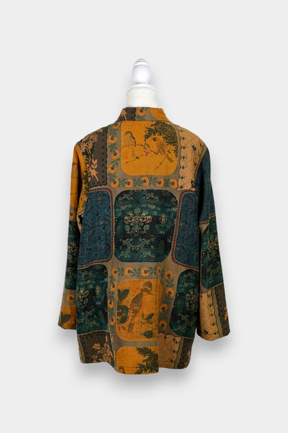 Gambiered Guangdong Gauze Silk Patchwork Shirt