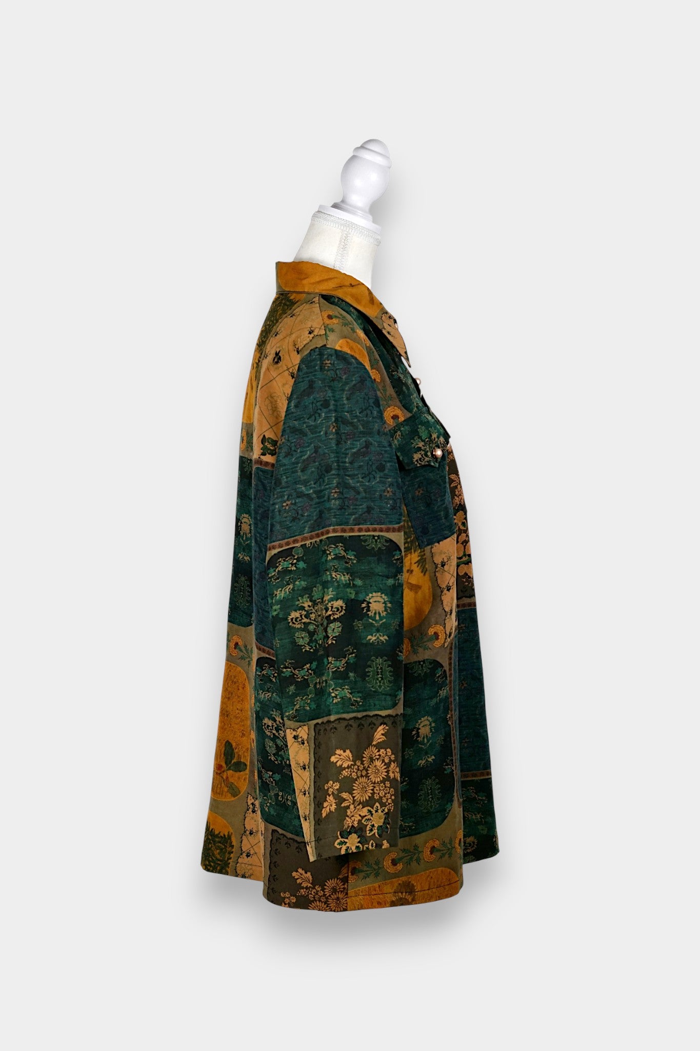 Gambiered Guangdong Gauze Silk Patchwork Shirt