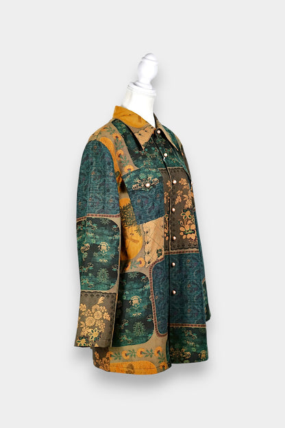 Gambiered Guangdong Gauze Silk Patchwork Shirt