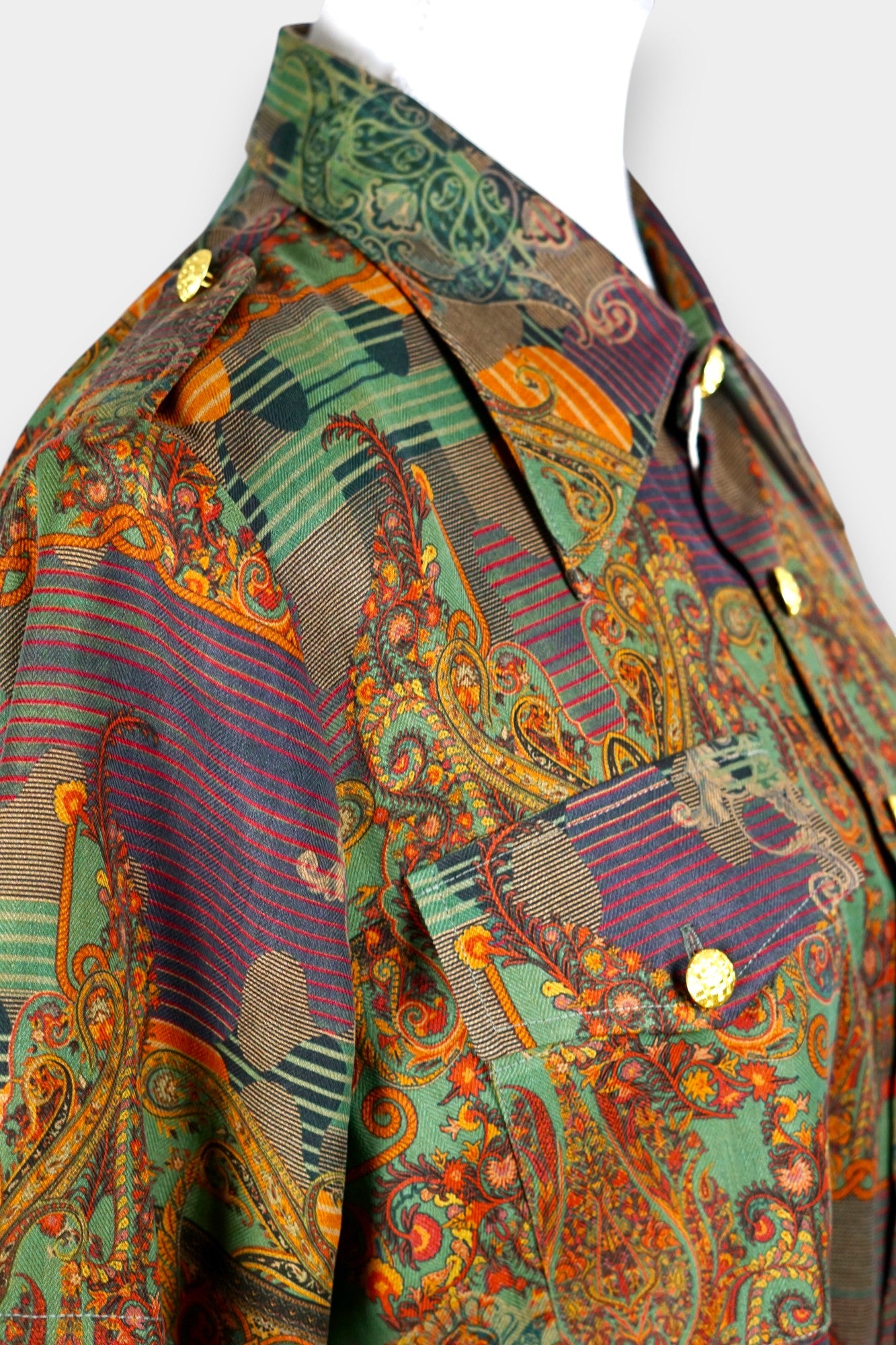 Gambiered Guangdong Gauze Silk Wrap Blouse | Abstract Print Top