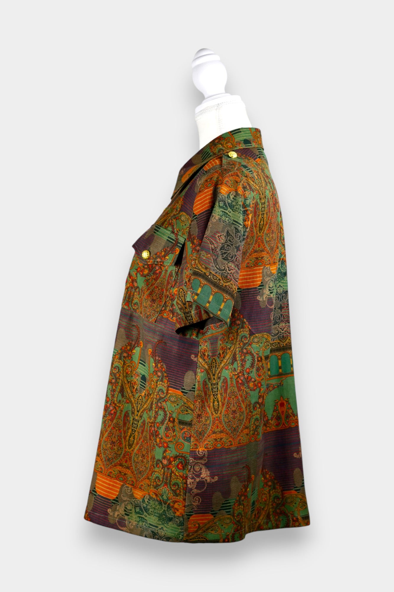Gambiered Guangdong Gauze Silk Wrap Blouse | Abstract Print Top