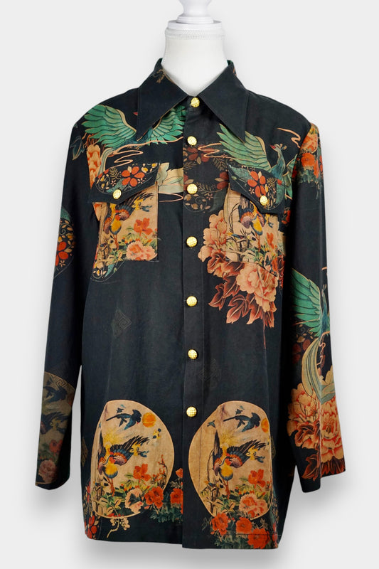 Printed Gambiered Guangdong Gauze Shirt | Dragon & Phoenix Print