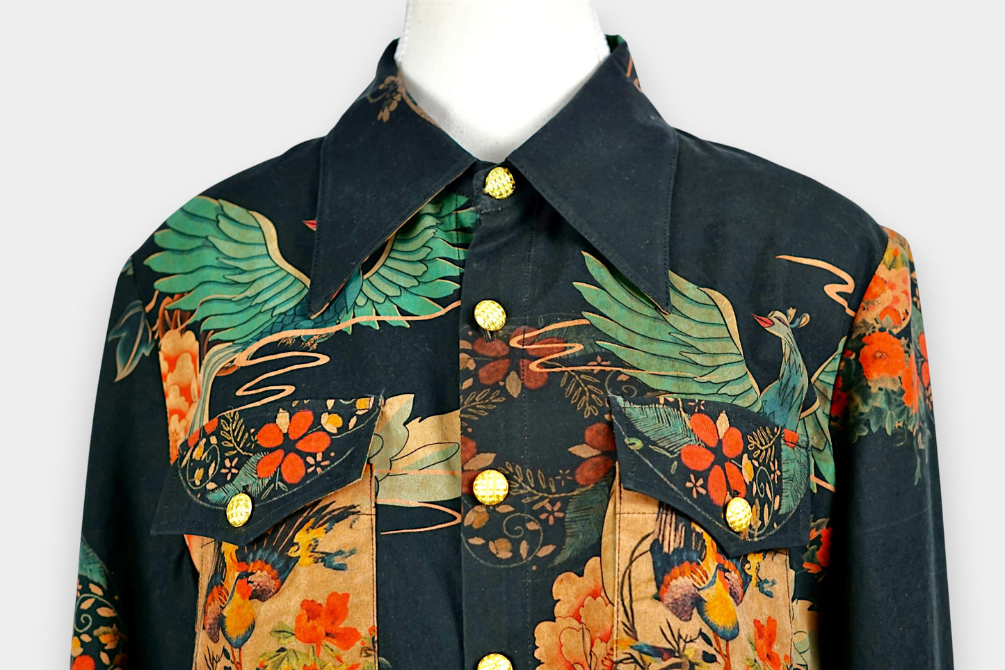 Printed Gambiered Guangdong Gauze Shirt | Dragon & Phoenix Print