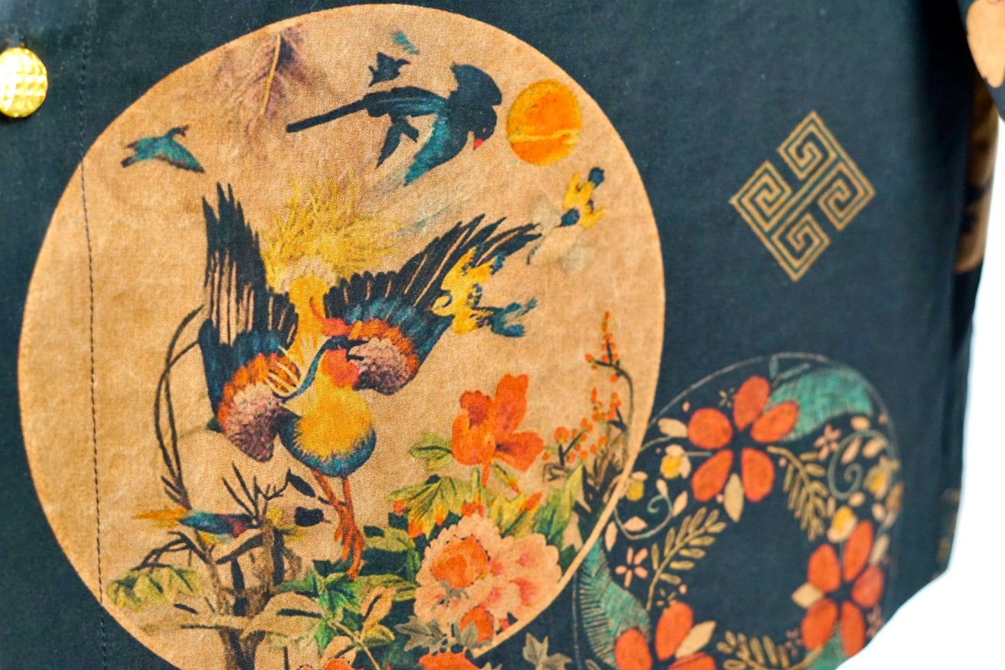Printed Gambiered Guangdong Gauze Shirt | Dragon & Phoenix Print