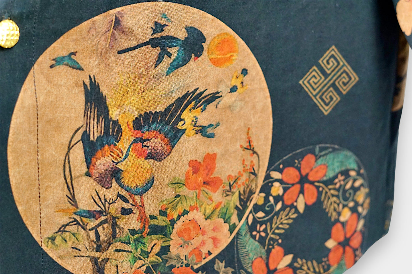 Printed Gambiered Guangdong Gauze Shirt | Dragon & Phoenix Print