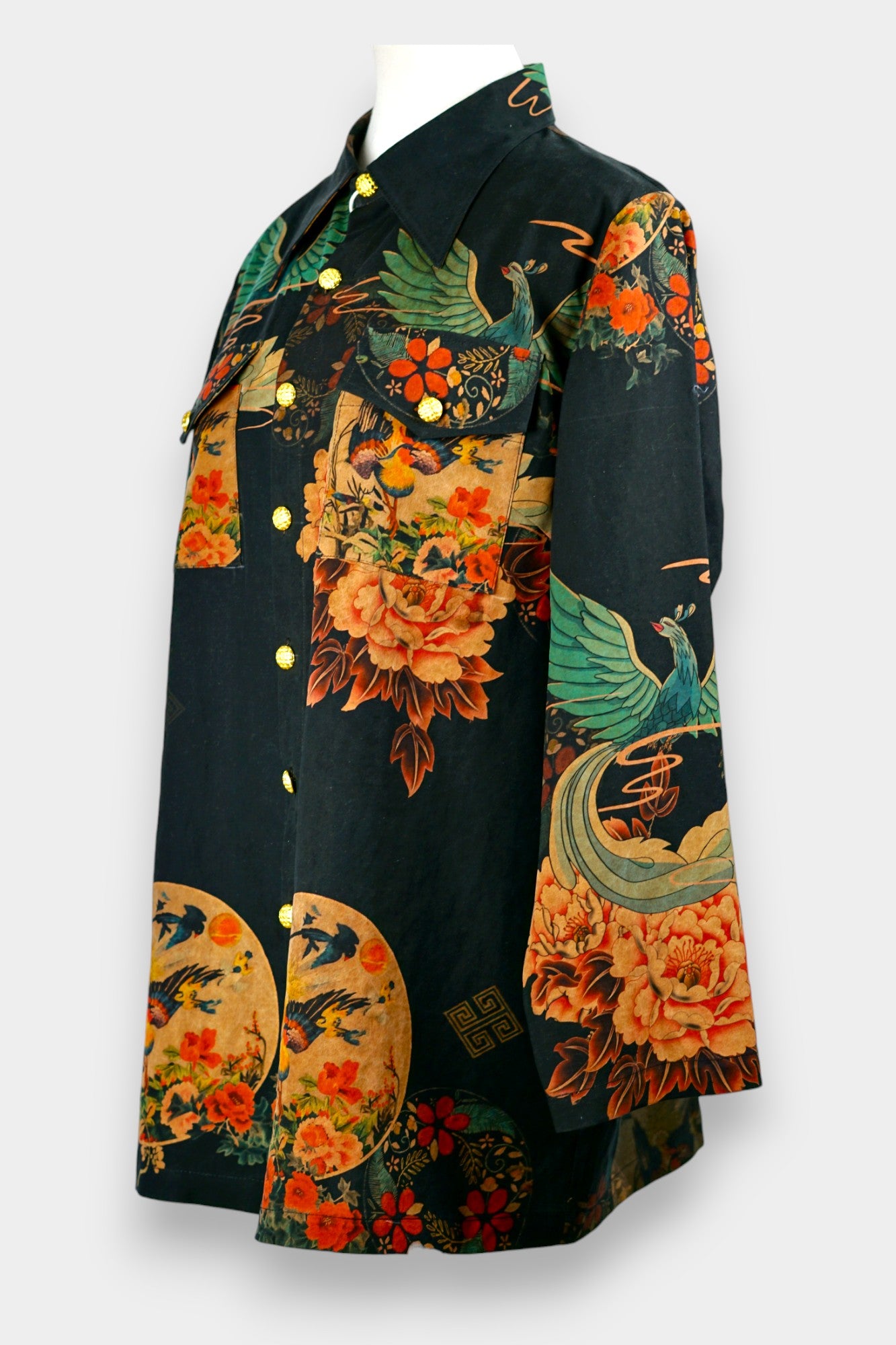 Printed Gambiered Guangdong Gauze Shirt | Dragon & Phoenix Print