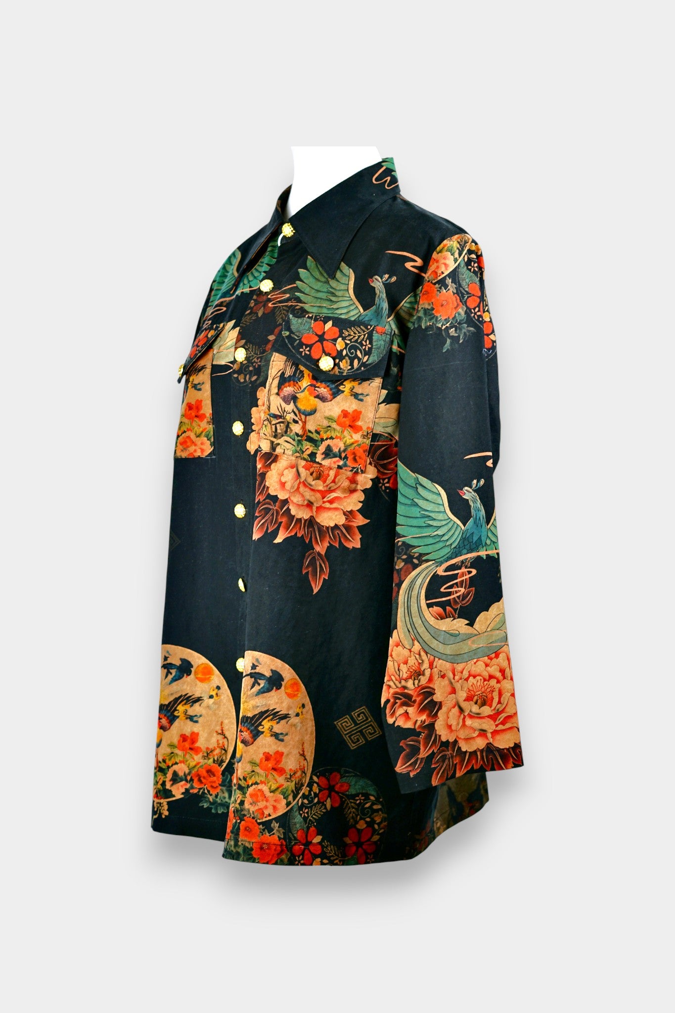 Printed Gambiered Guangdong Gauze Shirt | Dragon & Phoenix Print