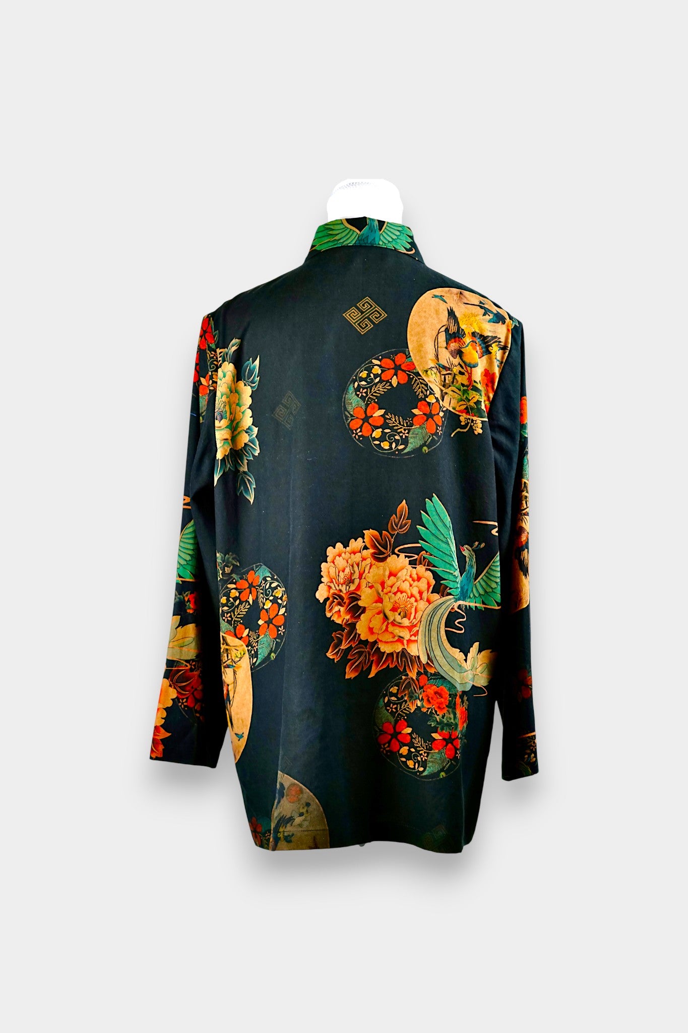 Printed Gambiered Guangdong Gauze Shirt | Dragon & Phoenix Print