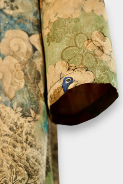 Gambiered Guangdong Gauze Silk Peacock Landscape Long Dress