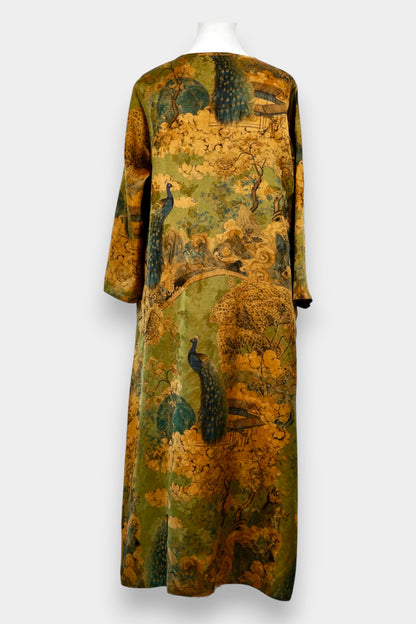 Gambiered Guangdong Gauze Silk Peacock Landscape Long Dress