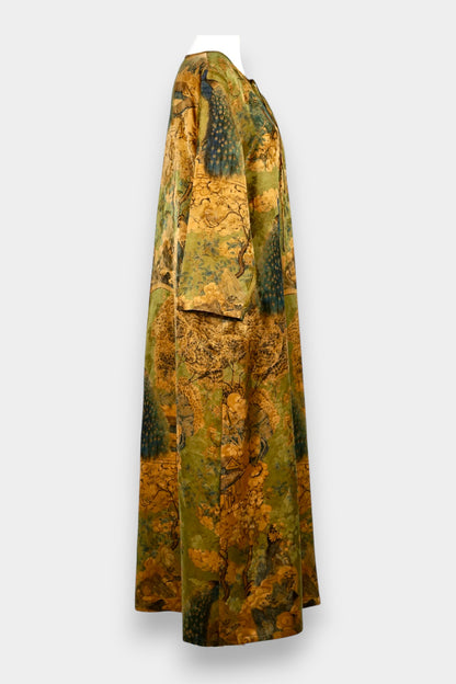 Gambiered Guangdong Gauze Silk Peacock Landscape Long Dress