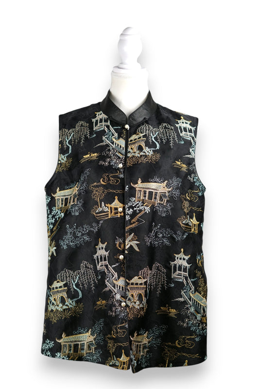 Handcrafted Embroidered Silk Vest | 100% Mulberry Silk Vest with Chinese Knot Buttons