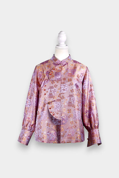 Song Dynasty Brocade Silk Mandarin-Collar Blouse