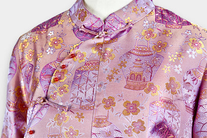 Song Dynasty Brocade Silk Mandarin-Collar Blouse
