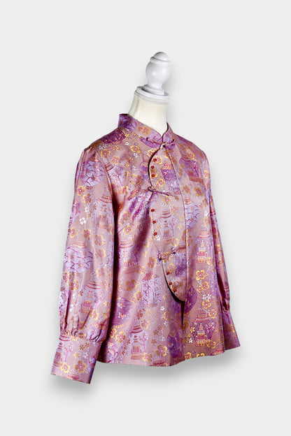 Song Dynasty Brocade Silk Mandarin-Collar Blouse