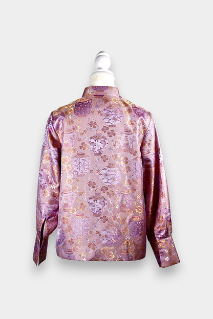 Song Dynasty Brocade Silk Mandarin-Collar Blouse