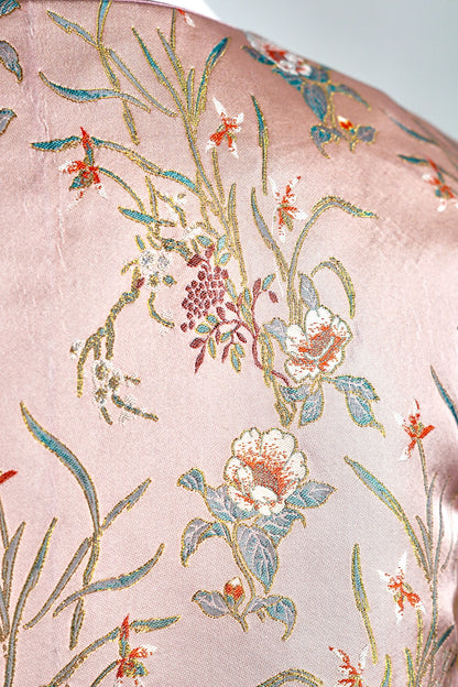 Song Dynasty Brocade Silk Floral Knot Button Jacket