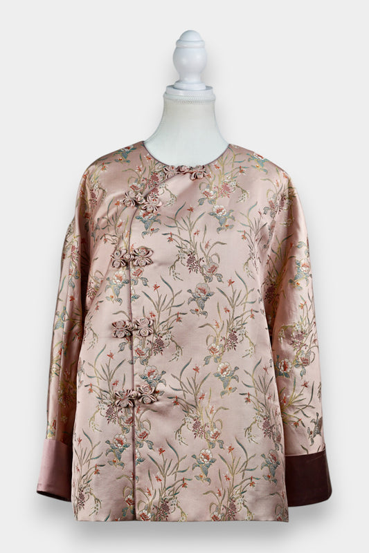Handcrafted Floral Song Dynasty Brocade Silk Jacket | Artisanal Outerwear with Knot Buttons