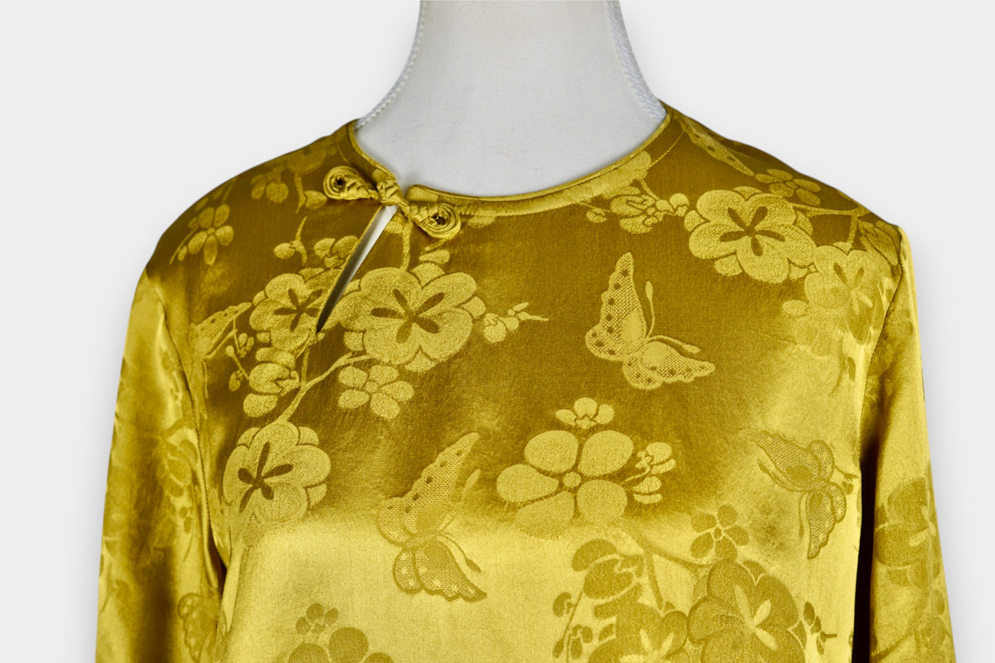 Handmade Mulberry Silk Jacquard Top | Long Sleeve Blouse with Knot Buttons