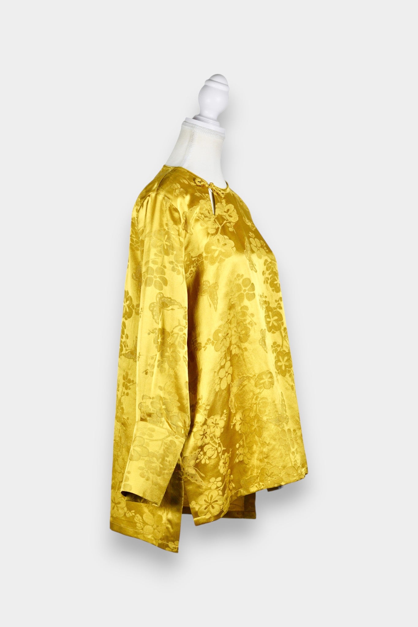 Handmade Mulberry Silk Jacquard Top | Long Sleeve Blouse with Knot Buttons