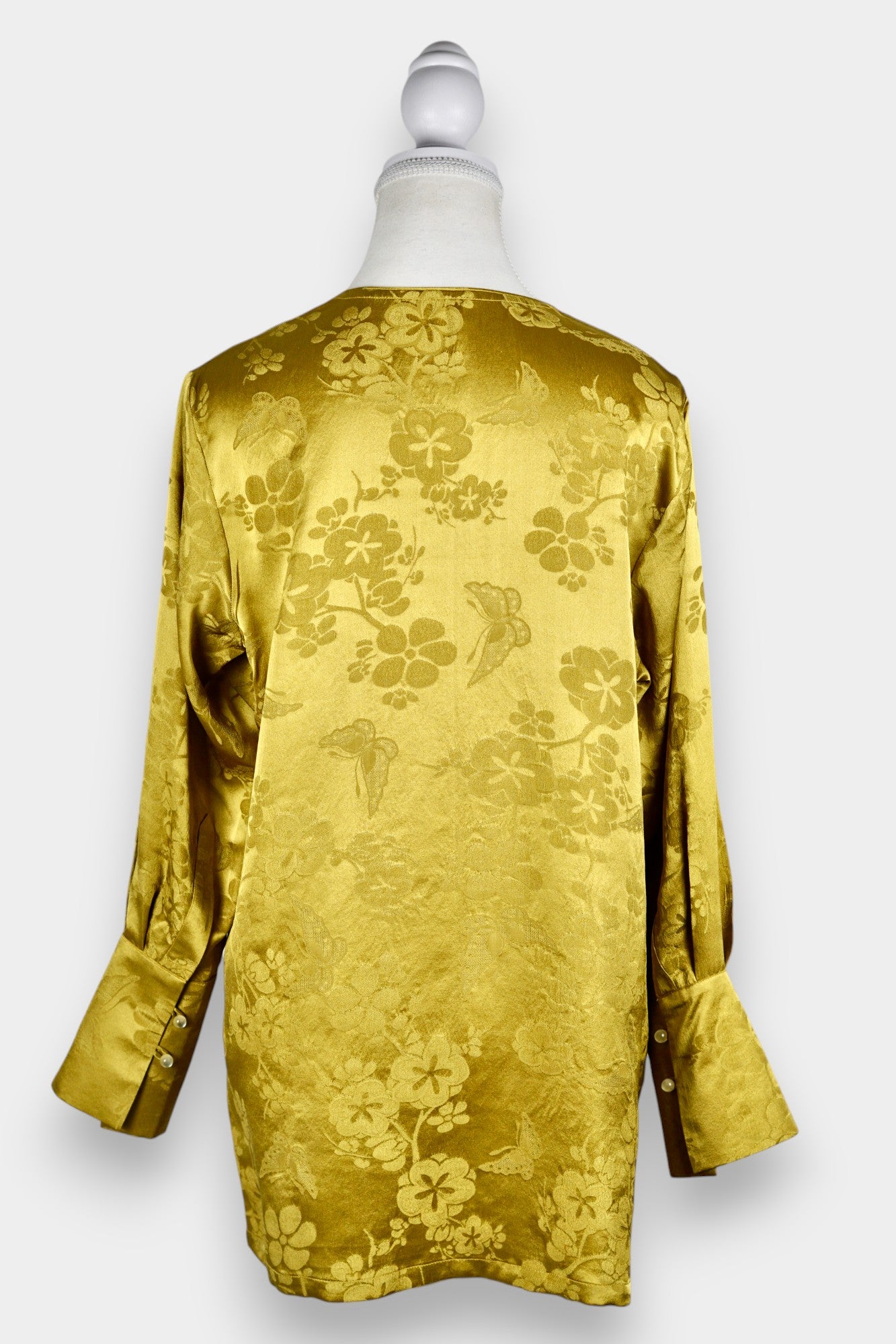 Handmade Mulberry Silk Jacquard Top | Long Sleeve Blouse with Knot Buttons