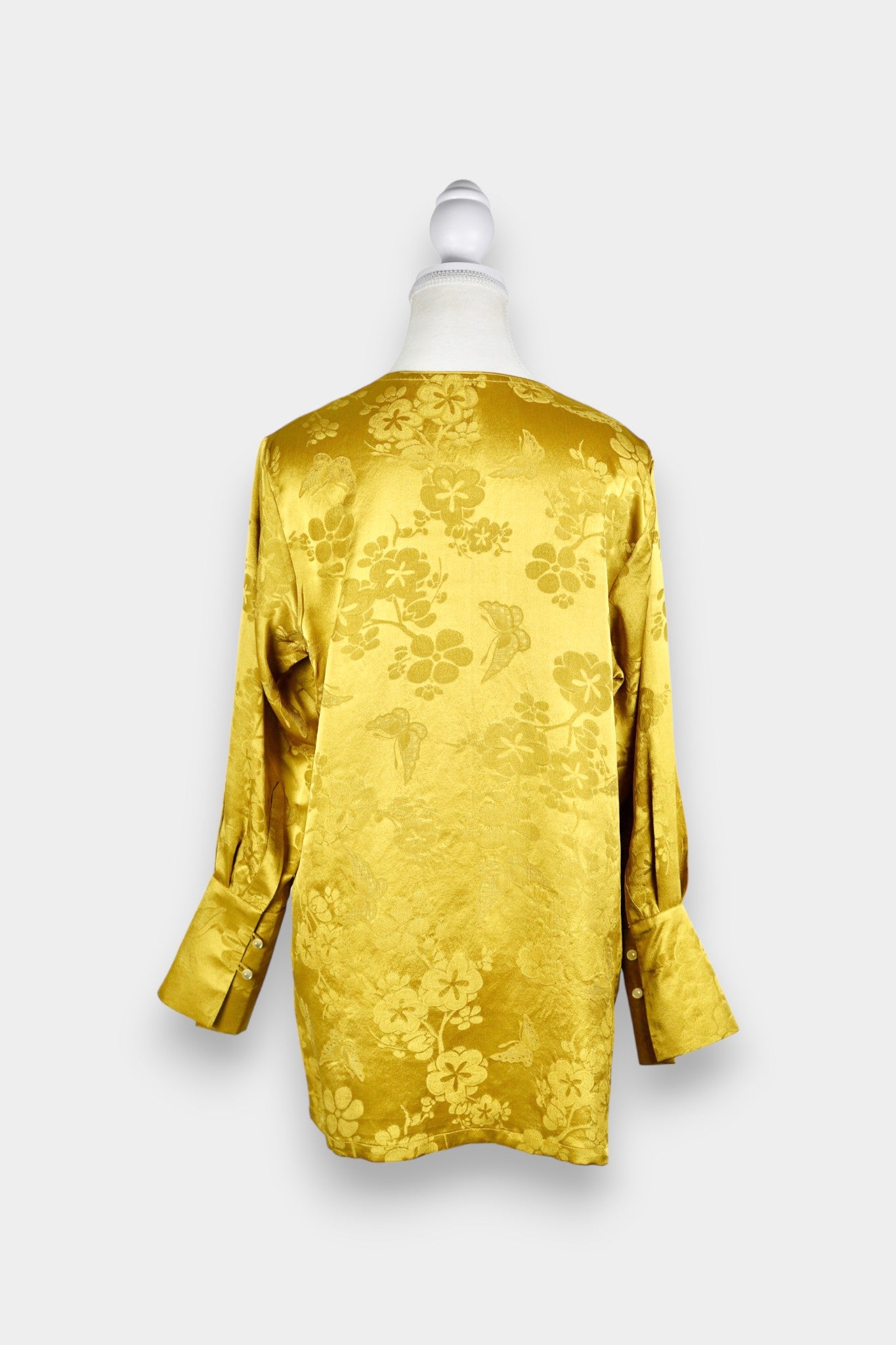 Handmade Mulberry Silk Jacquard Top | Long Sleeve Blouse with Knot Buttons