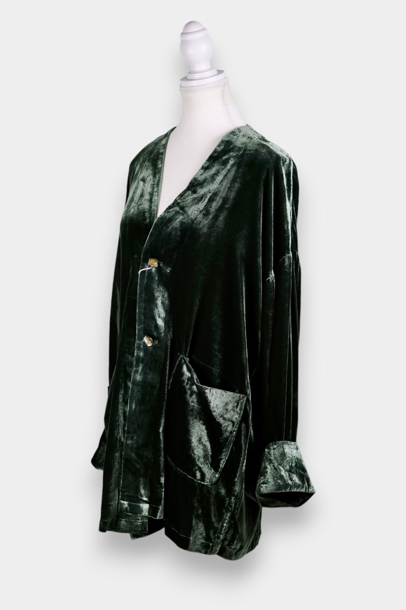 Silk Velvet Oversized Cardigan Jacket in Forest Green