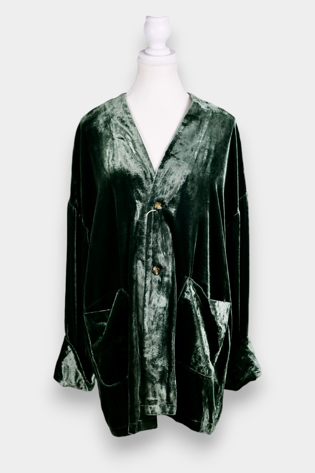 Silk Velvet Oversized Cardigan Jacket in Forest Green