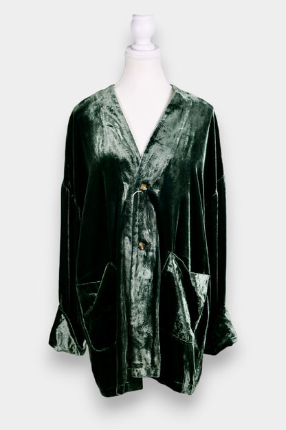 Mulberry Silk Velvet Relaxed V-Neck Jacket