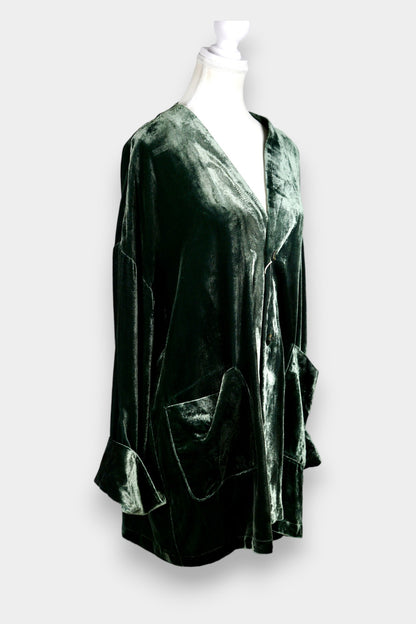 Mulberry Silk Velvet Relaxed V-Neck Jacket