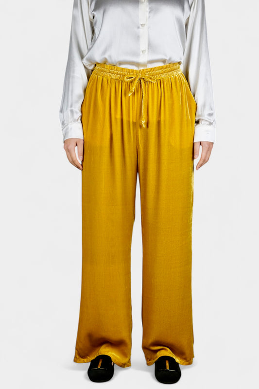 Silk Velvet Relaxed-Fit Trousers in Marigold Yellow