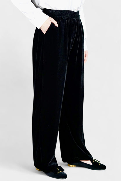 Mulberry Silk Velvet Elastic-Waist Pants
