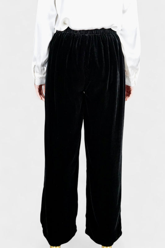 Silk Velvet Relaxed-Fit Trousers in Black & Khaki Green