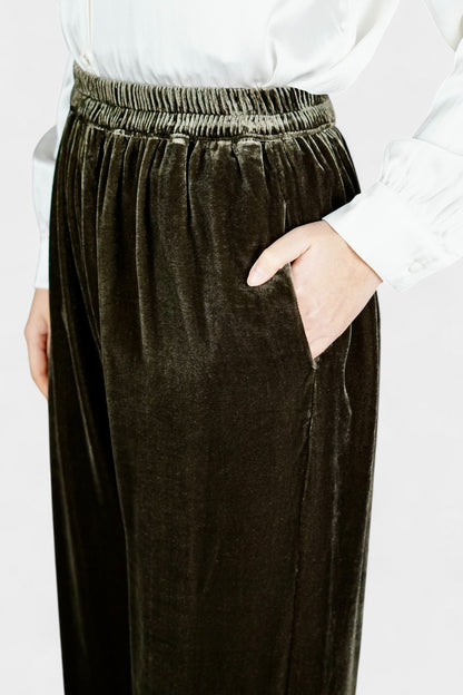 Mulberry Silk Velvet Elastic-Waist Pants
