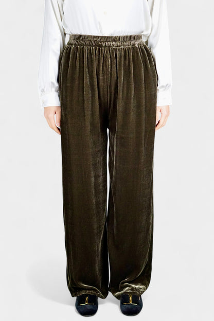 Mulberry Silk Velvet Elastic-Waist Pants