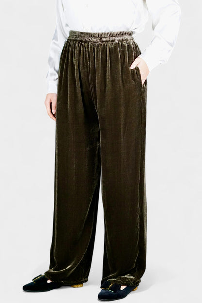Mulberry Silk Velvet Elastic-Waist Pants