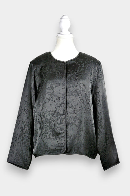 Mulberry Silk Jacquard Black Round-Neck Jacket
