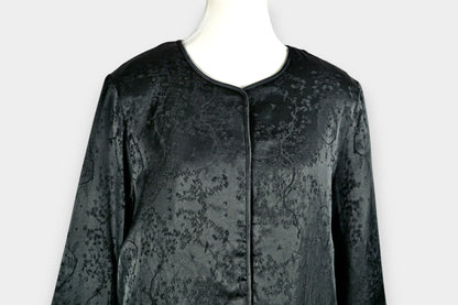 Mulberry Silk Jacquard Black Round-Neck Jacket