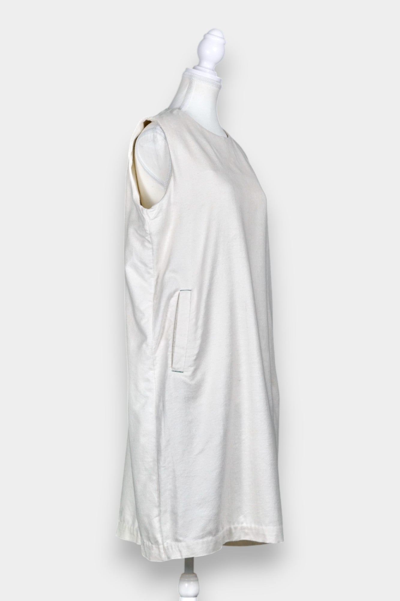 White Woven Mulberry Silk Sleeveless Dress | Soft & Luxurious