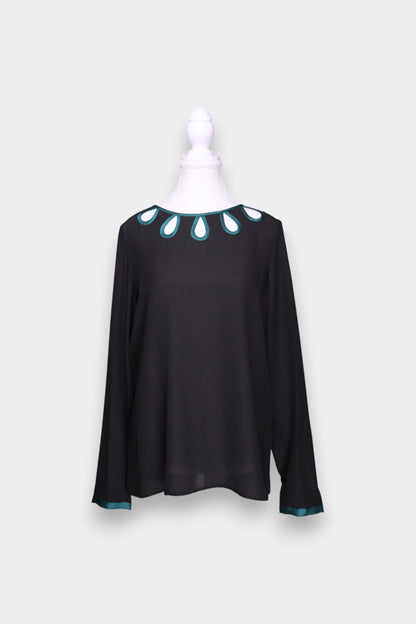 Mulberry Silk Cutout Detail Long Sleeve Blouse