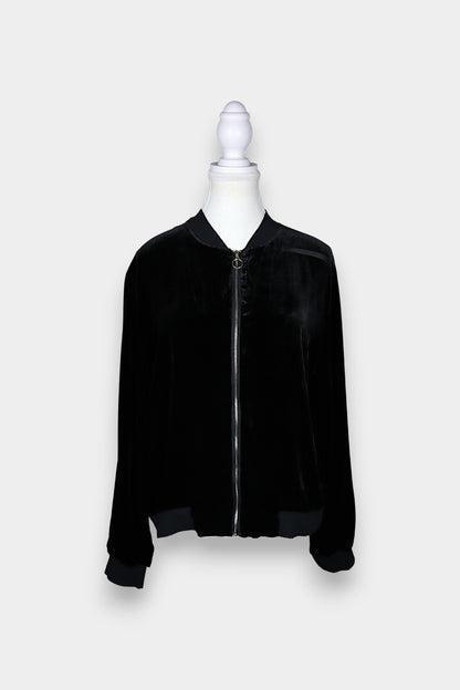 Mulberry Silk Velvet Zip-Up Bomber Jacket