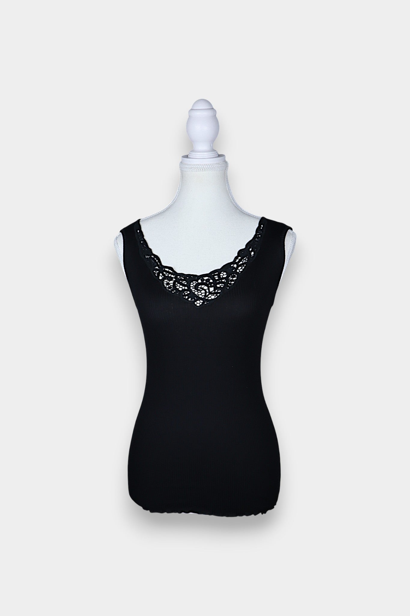 Mulberry Silk & Cotton Blend Ribbed Tank Top with Lace