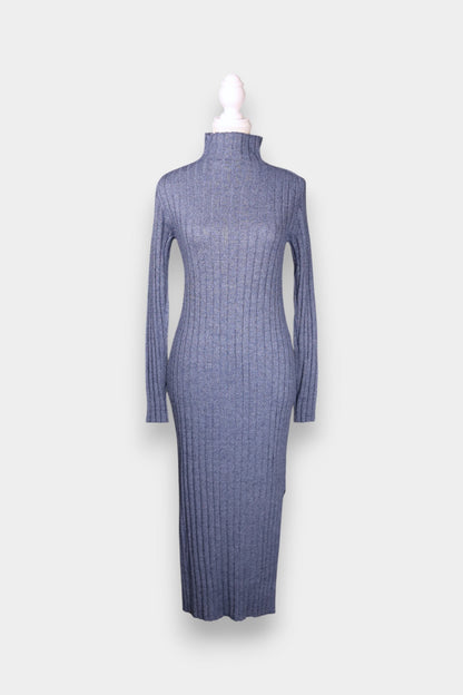 Mulberry Silk & Cashmere Ribbed Turtleneck Dress