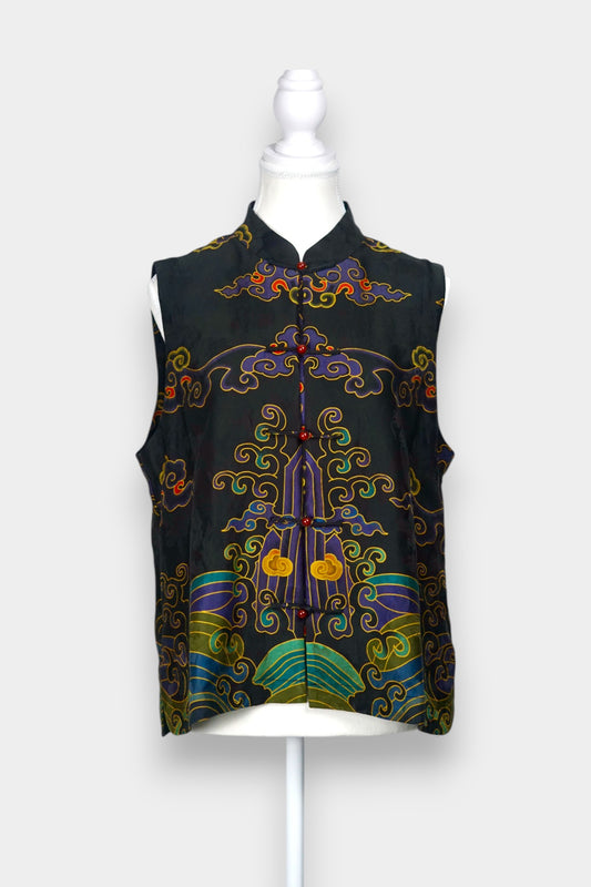 Embroidered Gambiered Guangdong Gauze Silk Vest | New Chinese-Style Top