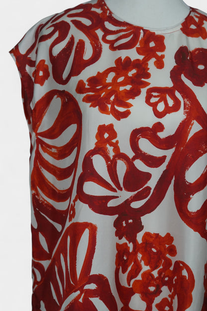 Mulberry Silk Abstract Botanical Print Sleeveless Top